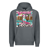 Rock leopard and cowhide hair and curling iron with hearts and flowers seam Premium Hoodie - BundleAndBundleShop