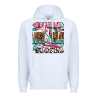 White leopard and cowhide hair and curling iron with hearts and flowers seam Premium Hoodie - BundleAndBundleShop