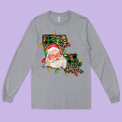 Louisiana Map Christmas Santa Long Sleeve Tee Designed By Fadigitalartstudio