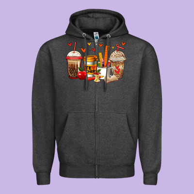 Teacher Coffee Cups Zipper Hoodie Designed By Jasminsmagicworld