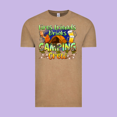 Fires Friends Drinks Camping Crew Vintage Tee Designed By Zillion Design Studio