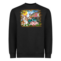 Black Easter Farm Bunny And Pig Heavyweight Sweatshirt - RanaPortraitStore