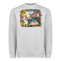 Heather Grey Easter Farm Bunny And Pig Heavyweight Sweatshirt - RanaPortraitStore