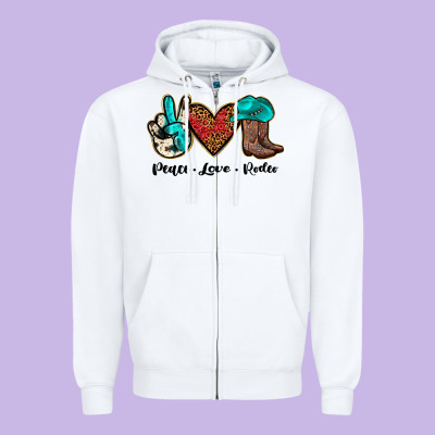 Peace Love Rodeo Zipper Hoodie Designed By Jahusdesignshop