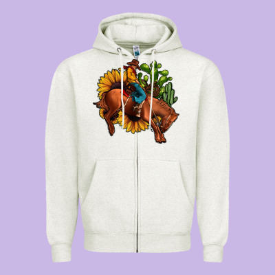 Rodeo Cowboy Sunflower Cactus Zipper Hoodie Designed By Jahusdesignshop