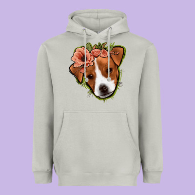 Jack Russel Floral Heavyweight Hoodie Designed By Jasminsmagicworld