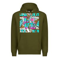Army Green love nail and polish with leopard seamless pattern bbs Premium Hoodie - BundleAndBundleShop