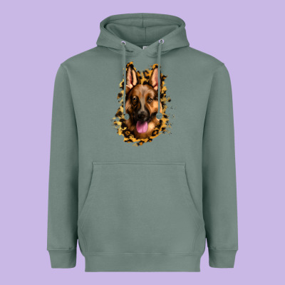 German Shepherd Leopard Background Heavyweight Hoodie Designed By Jasminsmagicworld