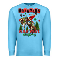 Ocean Blue dreaming of a wild west christmas cowboy santa Premium Sweatshirt - MaliasSmallBusiness