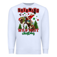 White dreaming of a wild west christmas cowboy santa Premium Sweatshirt - MaliasSmallBusiness