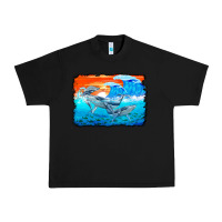 Black humpback whale and wave background Urban Heavy Tee - BarkalooDesign