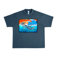 Midnight Navy humpback whale and wave background Urban Heavy Tee - BarkalooDesign