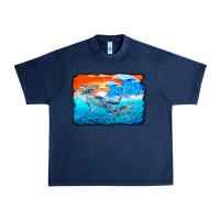 Navy humpback whale and wave background Urban Heavy Tee - BarkalooDesign