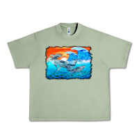 Oil Green humpback whale and wave background Urban Heavy Tee - BarkalooDesign