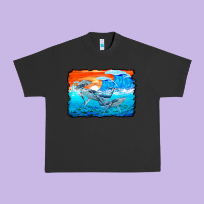 Humpback Whale And Wave Background Urban Heavy Tee Designed By Barkaloodesign