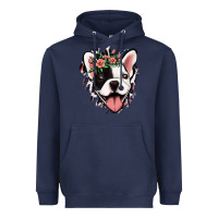 Navy french bulldog floral Heavyweight Hoodie - Jasminsmagicworld