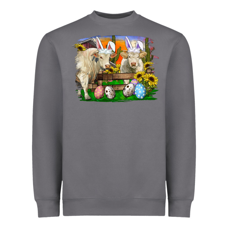 Easter Farm Cows Bunny Ears And Eggs Heavyweight Sweatshirt by RanaPortraitStore | Teevron