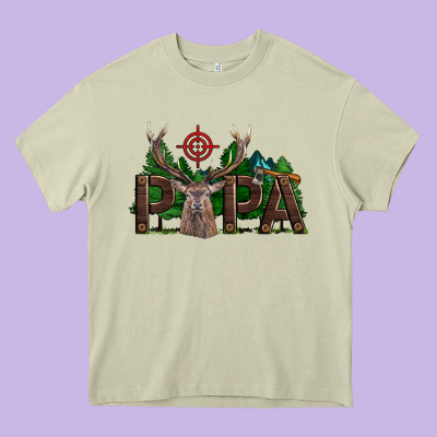 Western Papa Deer Hunting Heavy Core Tee Designed By Lillyallendesigns