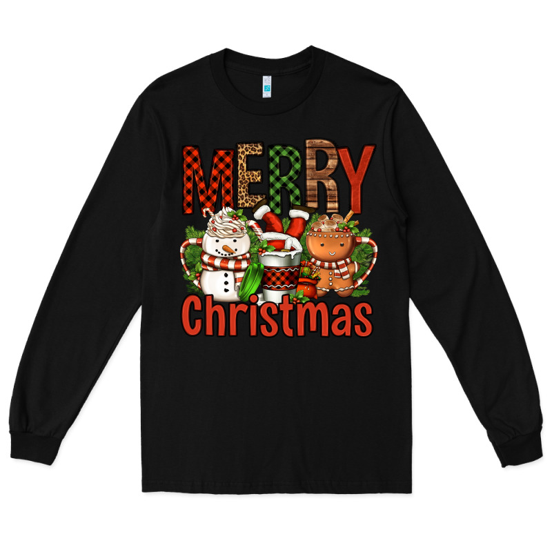 Merry Christmas Coffee Cups Long Sleeve Tee by FaDigitalArtStudio | Teevron