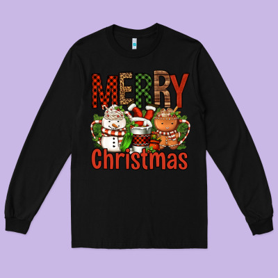 Merry Christmas Coffee Cups Long Sleeve Tee Designed By Fadigitalartstudio