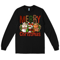 Black Merry Christmas Coffee Cups Long Sleeve Tee - FaDigitalArtStudio