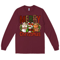 Burgundy Merry Christmas Coffee Cups Long Sleeve Tee - FaDigitalArtStudio
