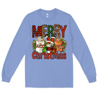 Colony Blue Merry Christmas Coffee Cups Long Sleeve Tee - FaDigitalArtStudio
