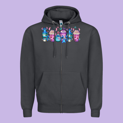 Stitch Coffee Cups Libbey Glass Zipper Hoodie Designed By Jasminsmagicworld