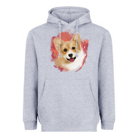 Heather Grey corgi peach watercolor background Heavyweight Hoodie - Jasminsmagicworld
