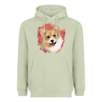 Matcha corgi peach watercolor background Heavyweight Hoodie - Jasminsmagicworld