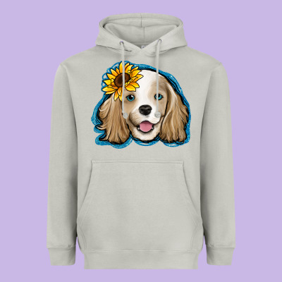 Cocker Spaniel Sunflower Heavyweight Hoodie Designed By Jasminsmagicworld