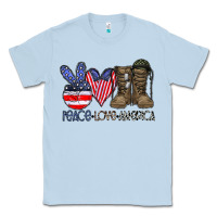 Dusty Blue peace love america Classic Tee - CowhideDigitalArt