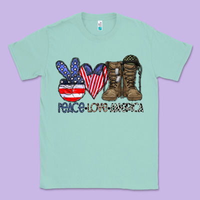 Peace Love America Classic Tee Designed By Cowhidedigitalart