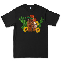 Black western horse cowboy hat cactus sunflowers Premium Tee - Artiststas