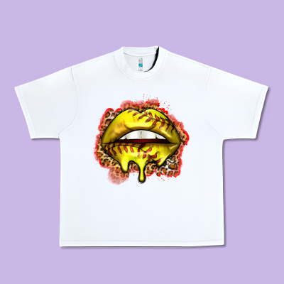 Softball Lips Urban Heavy Tee Designed By Zillion Design Studio