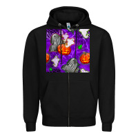 Black tombstone and ghosts seamless paternal Zipper Hoodie - BundleAndBundleShop