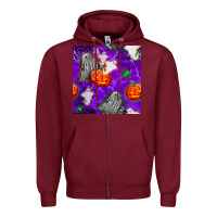Burgundy tombstone and ghosts seamless paternal Zipper Hoodie - BundleAndBundleShop