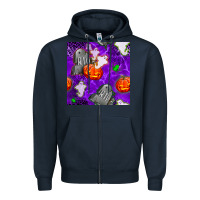 Navy tombstone and ghosts seamless paternal Zipper Hoodie - BundleAndBundleShop