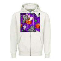 Oatmeal Heather tombstone and ghosts seamless paternal Zipper Hoodie - BundleAndBundleShop