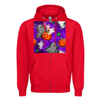 Red tombstone and ghosts seamless paternal Zipper Hoodie - BundleAndBundleShop