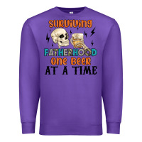 Purple surviving fatherhood one beer at a time Premium Sweatshirt - MaliasSmallBusiness