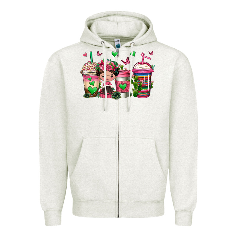 Mexican Coffee Cups Cafecito Zipper Hoodie by Jasminsmagicworld | Teevron
