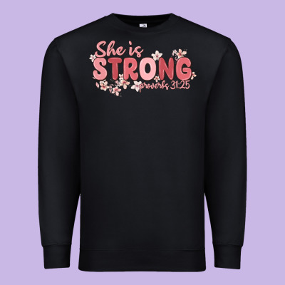 She Is Strong Proverbs 31 25 Premium Sweatshirt Designed By Maliassmallbusiness