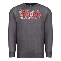 Charcoal Heather she is strong proverbs 31 25 Premium Sweatshirt - MaliasSmallBusiness