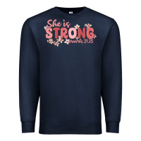 Navy she is strong proverbs 31 25 Premium Sweatshirt - MaliasSmallBusiness