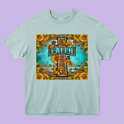 Western Faith Cross Butterfly Heavy Core Tee Designed By Lillyallendesigns