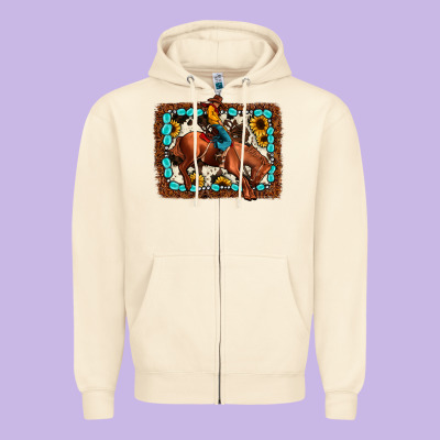 Rodeo Cowboy Zipper Hoodie Designed By Jahusdesignshop