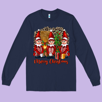Merry Christmas Elfs Long Sleeve Tee Designed By Fadigitalartstudio