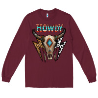 Burgundy howdy boho skull Long Sleeve Tee - CowhideDigitalArt