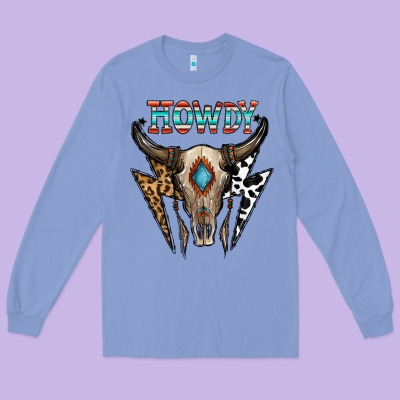 Howdy Boho Skull Long Sleeve Tee Designed By Cowhidedigitalart